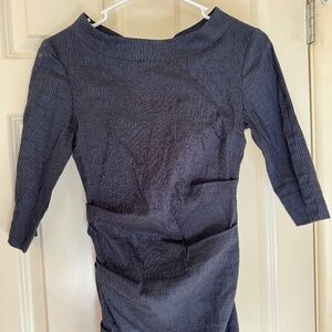 Sara Campbell  Sheath Dress  Women's Size 0  Cowl Neck Navy Pinstripe OfficeCore